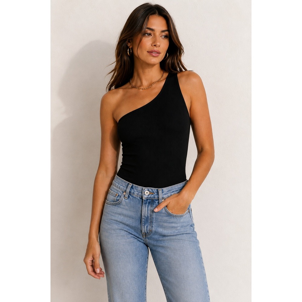 Spanx Suit Yourself Ribbed One Shoulder Bodysuit XS Black Shaping NWT